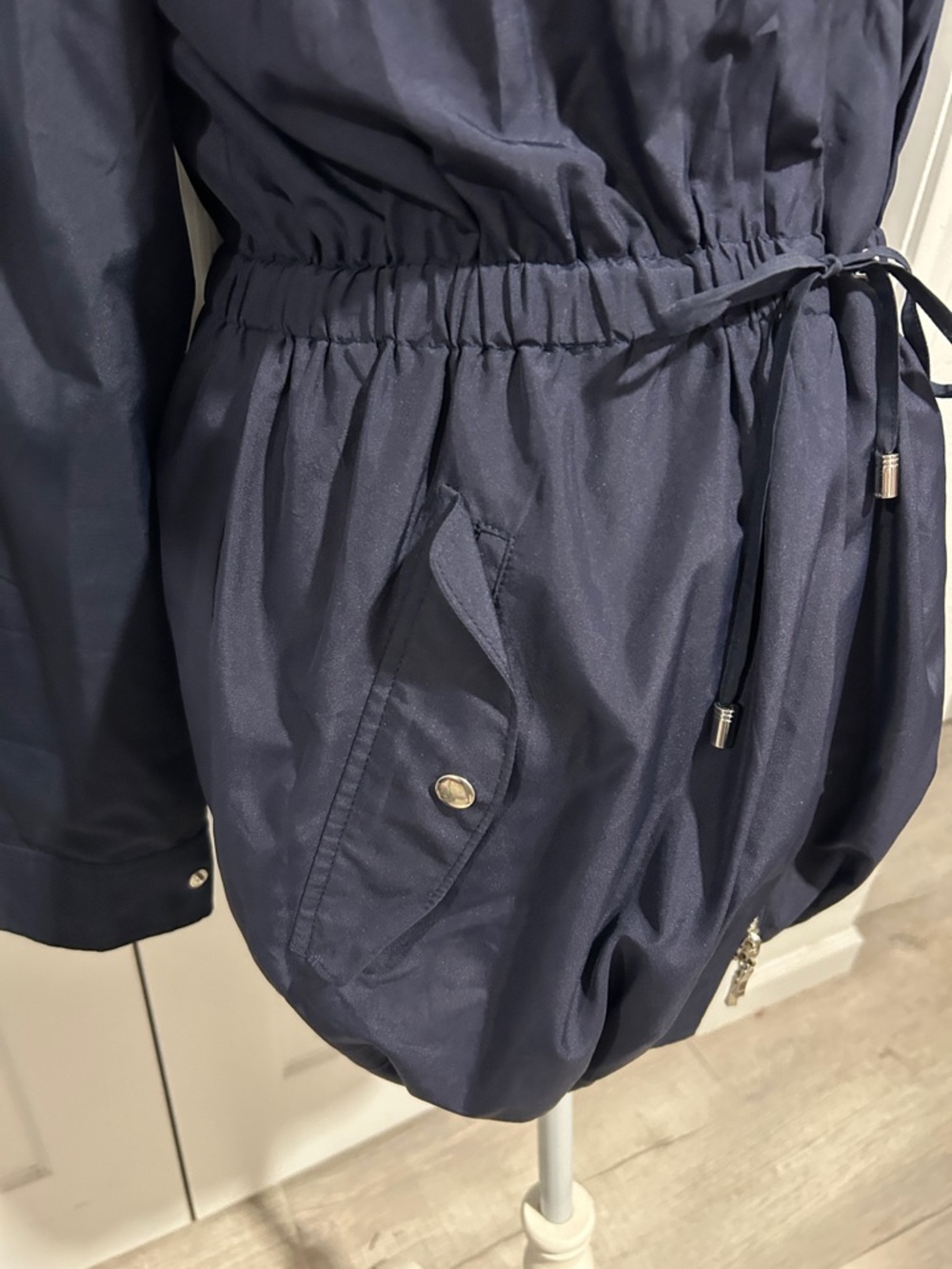 White House Black Market Navy Hooded Trench Coat - Picture 2 of 5